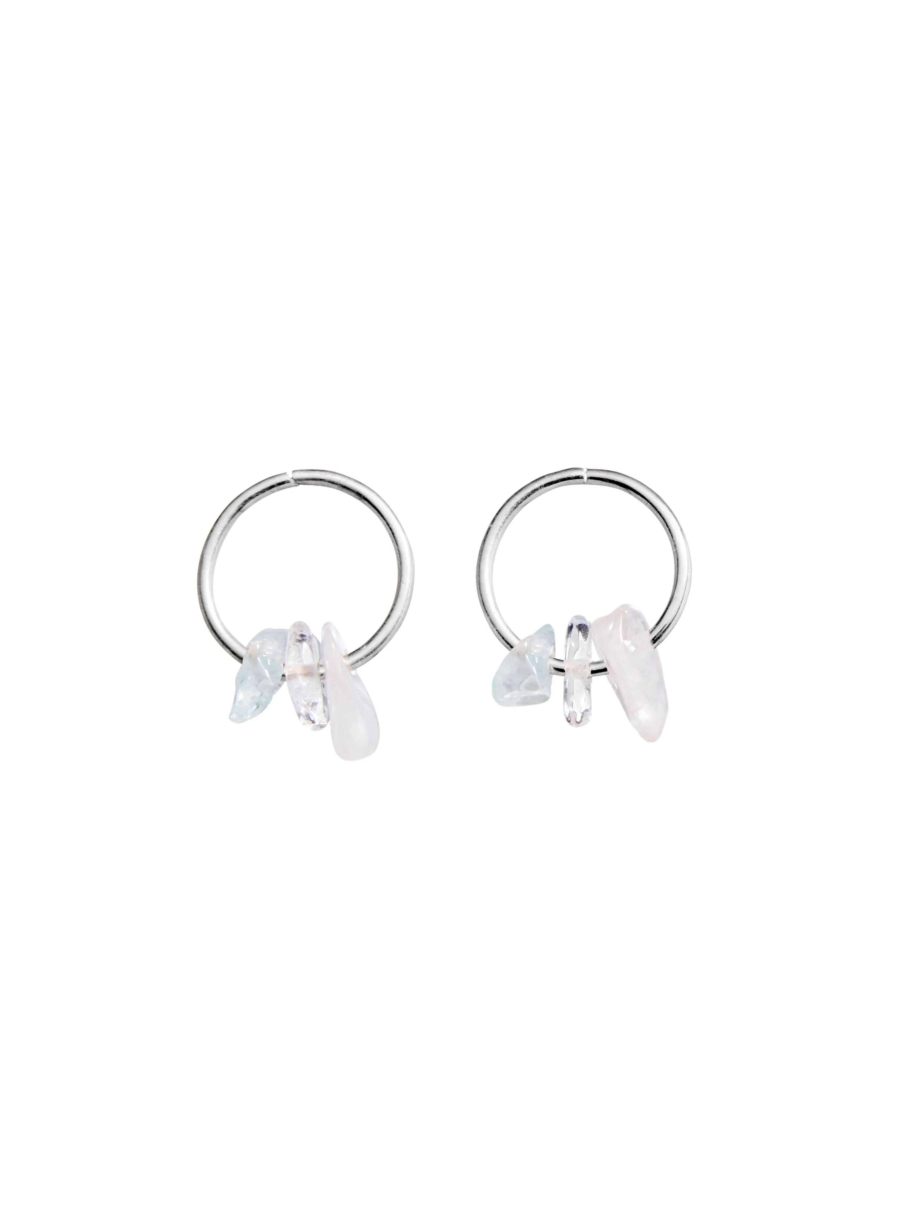 peony crystal sleepers | clear quartz   rose quartz   aquamarine