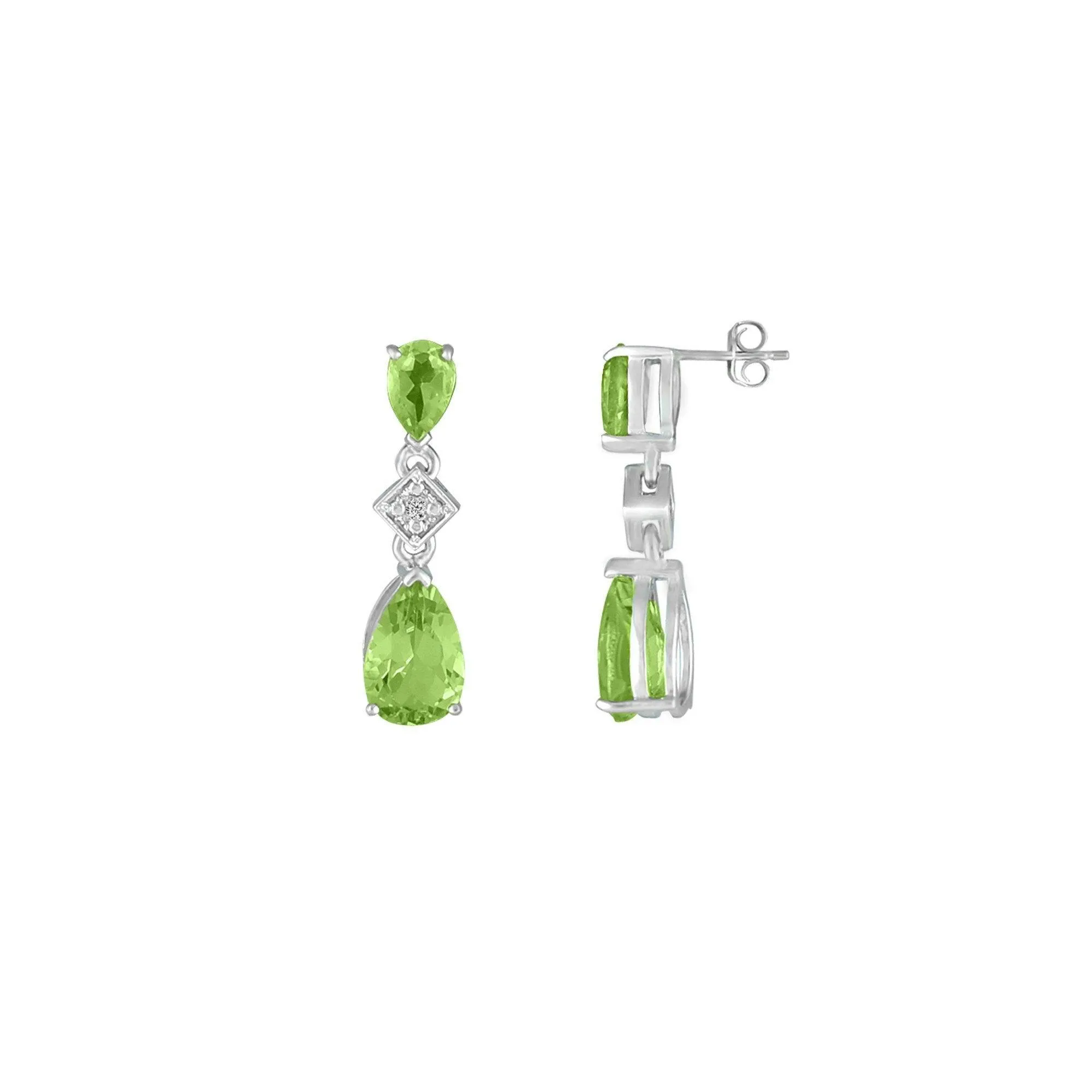 Peridot and Diamond Accent Fashion Drop Earrings in Silver