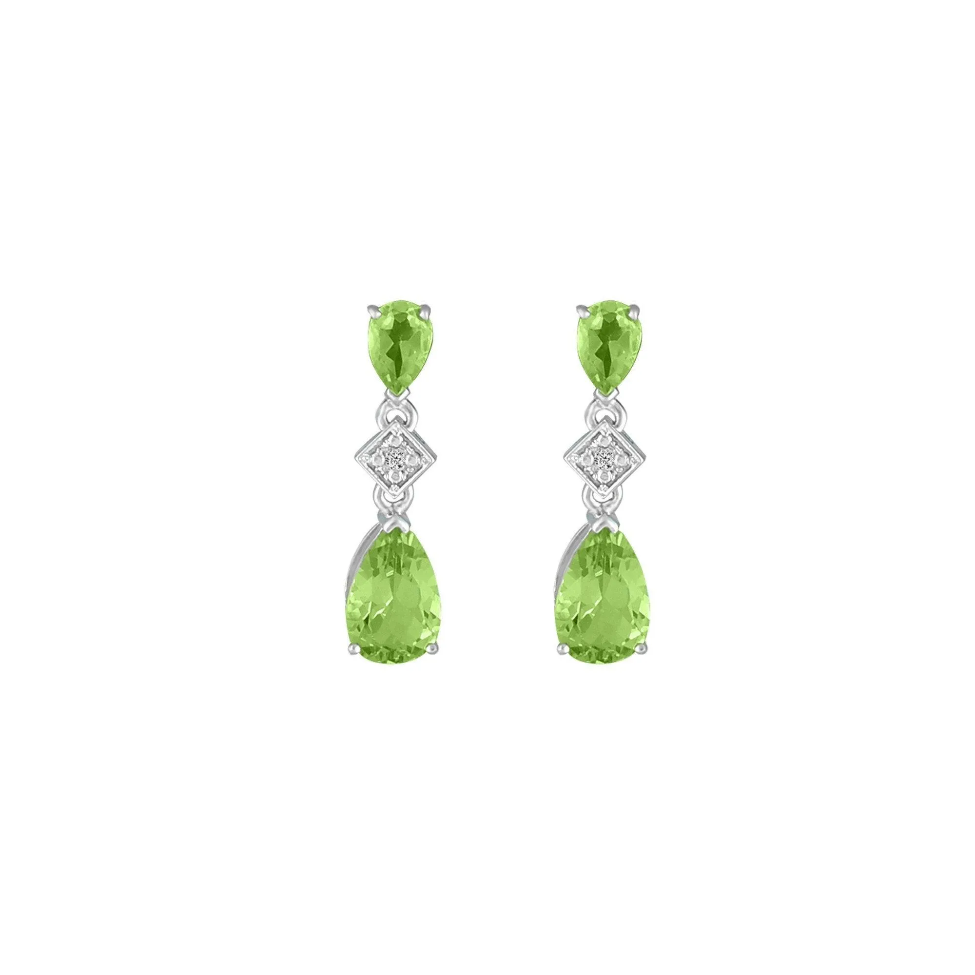 Peridot and Diamond Accent Fashion Drop Earrings in Silver