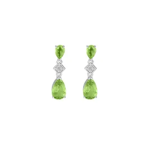 Peridot and Diamond Accent Fashion Drop Earrings in Silver