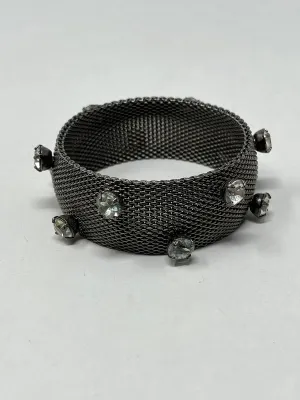 Pewter & Clear Metal Mesh Rhinestone Bangle Bracelet