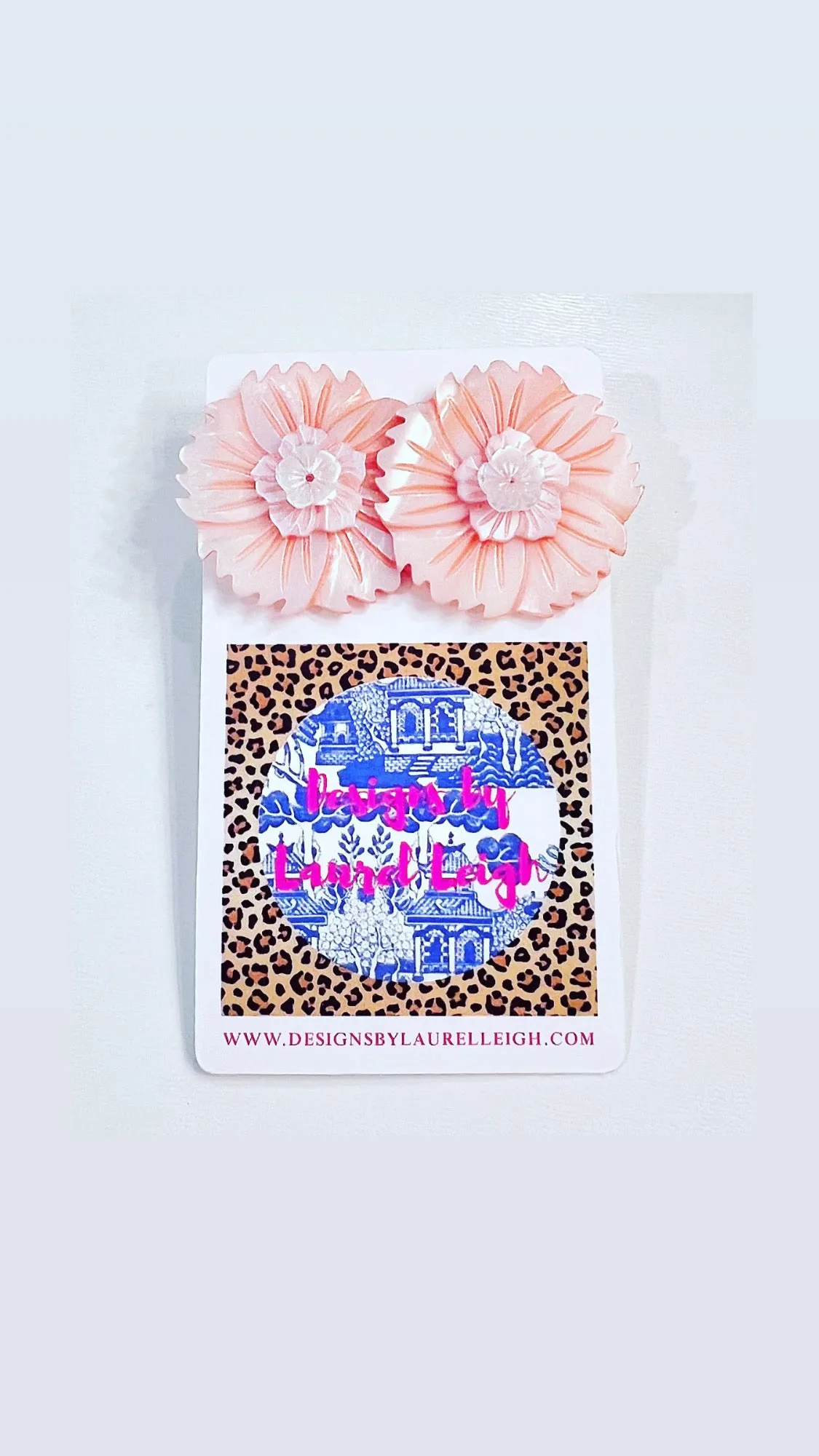Pink & White Pearl Flower Studs
