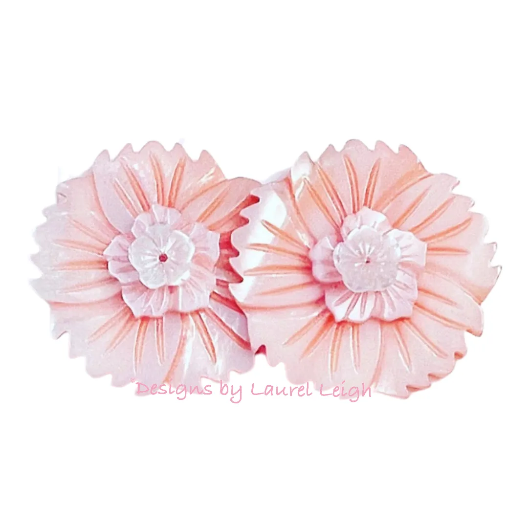 Pink & White Pearl Flower Studs