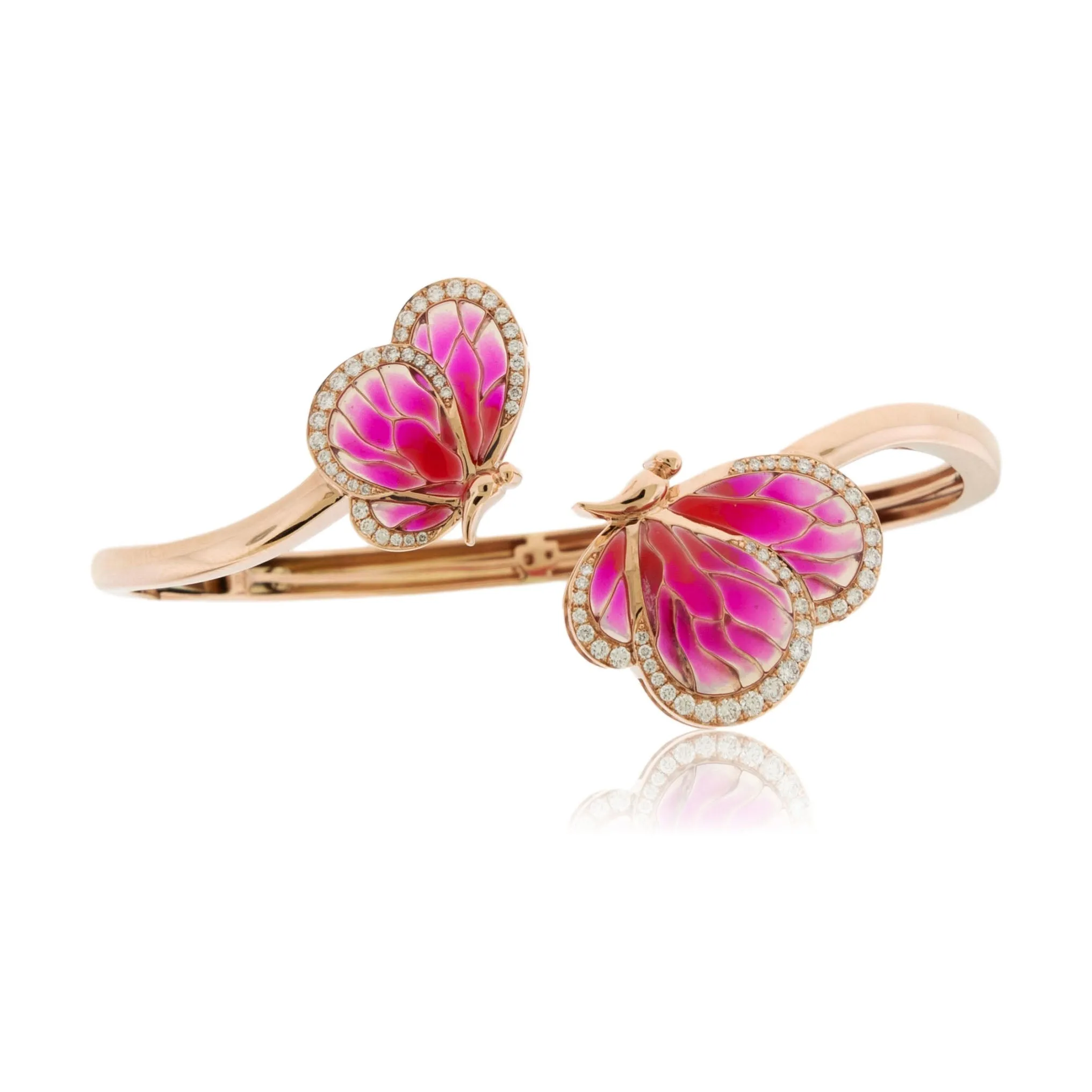 Pink Enamel & Diamond Flexing Bangle Butterfly Bracelet