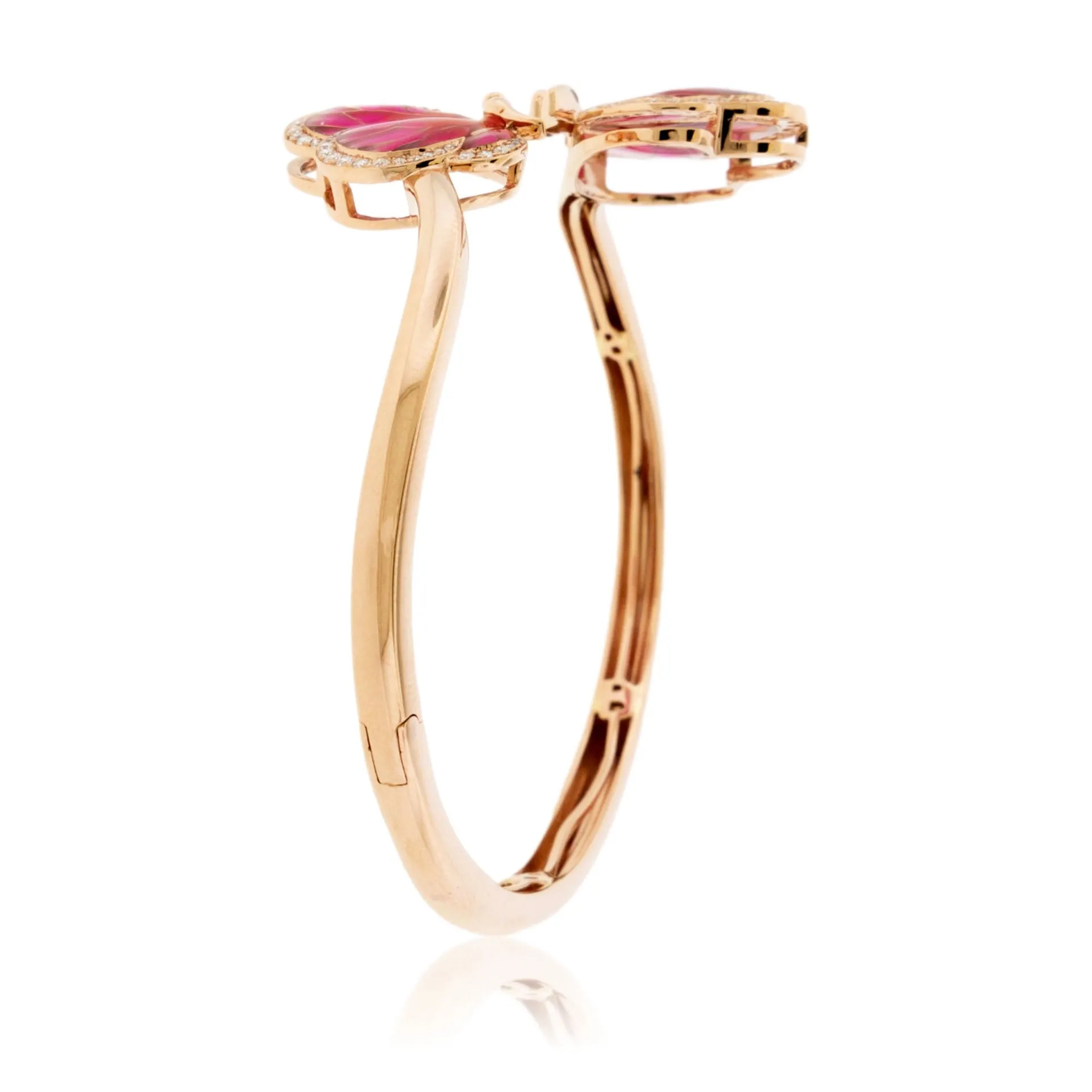 Pink Enamel & Diamond Flexing Bangle Butterfly Bracelet