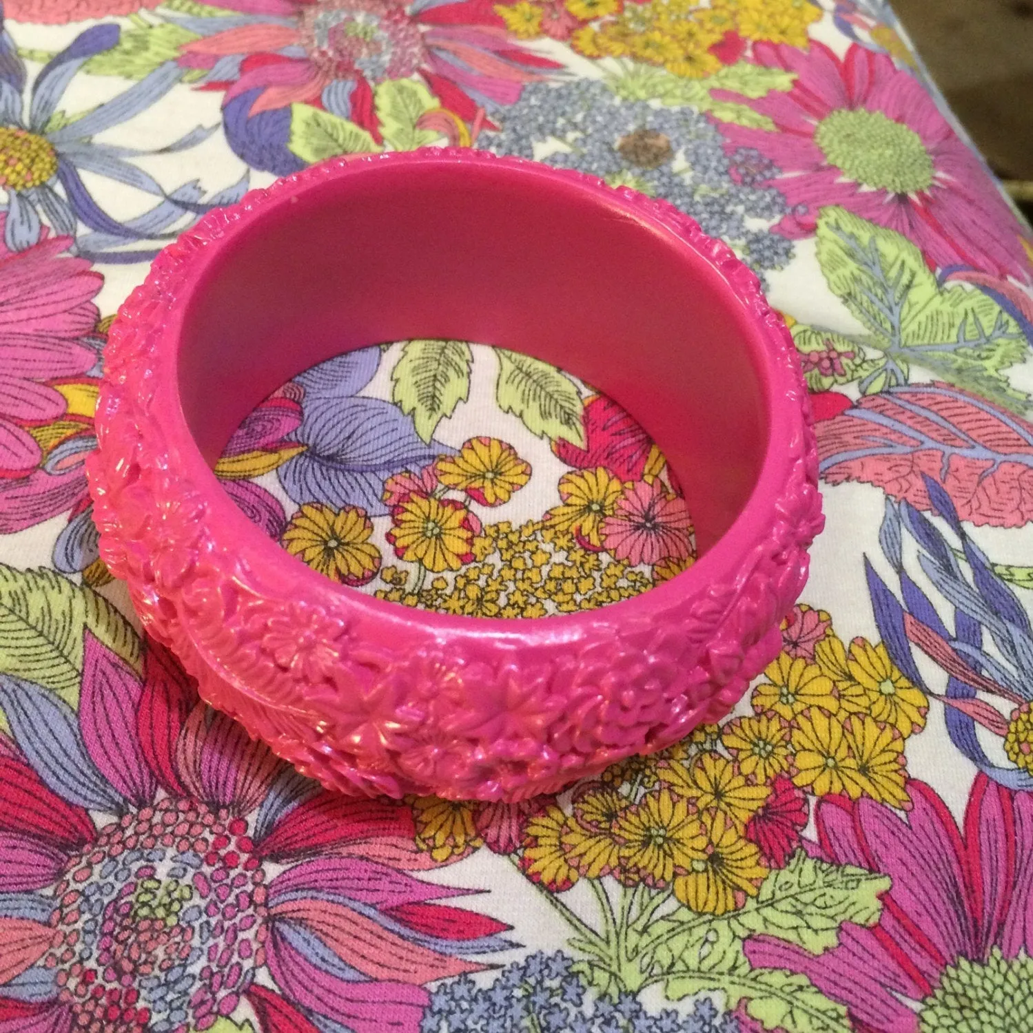 Pink floral wide bangle like Celluloid
