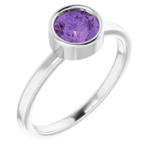 Platinum 6 mm Natural Amethyst Ring