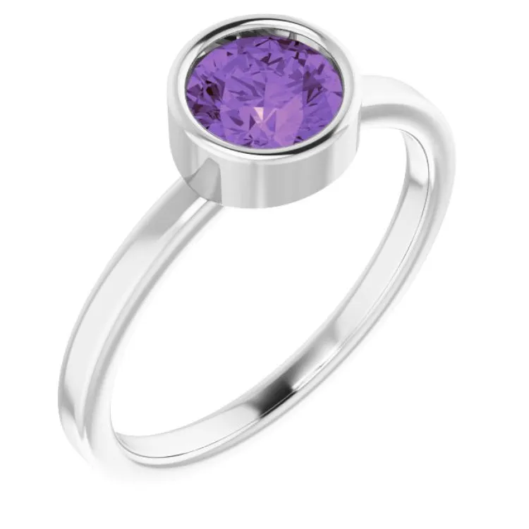 Platinum 6 mm Natural Amethyst Ring