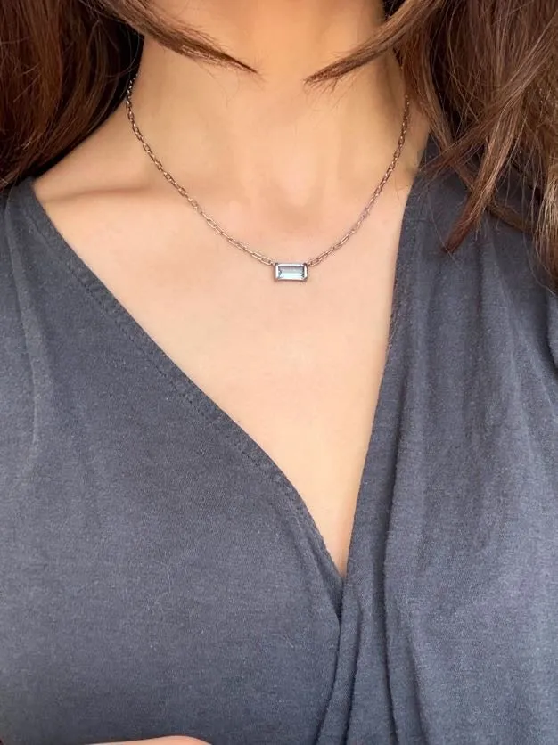 Platinum Bar Set Aquamarine Pendant Necklace - 1.8 carats