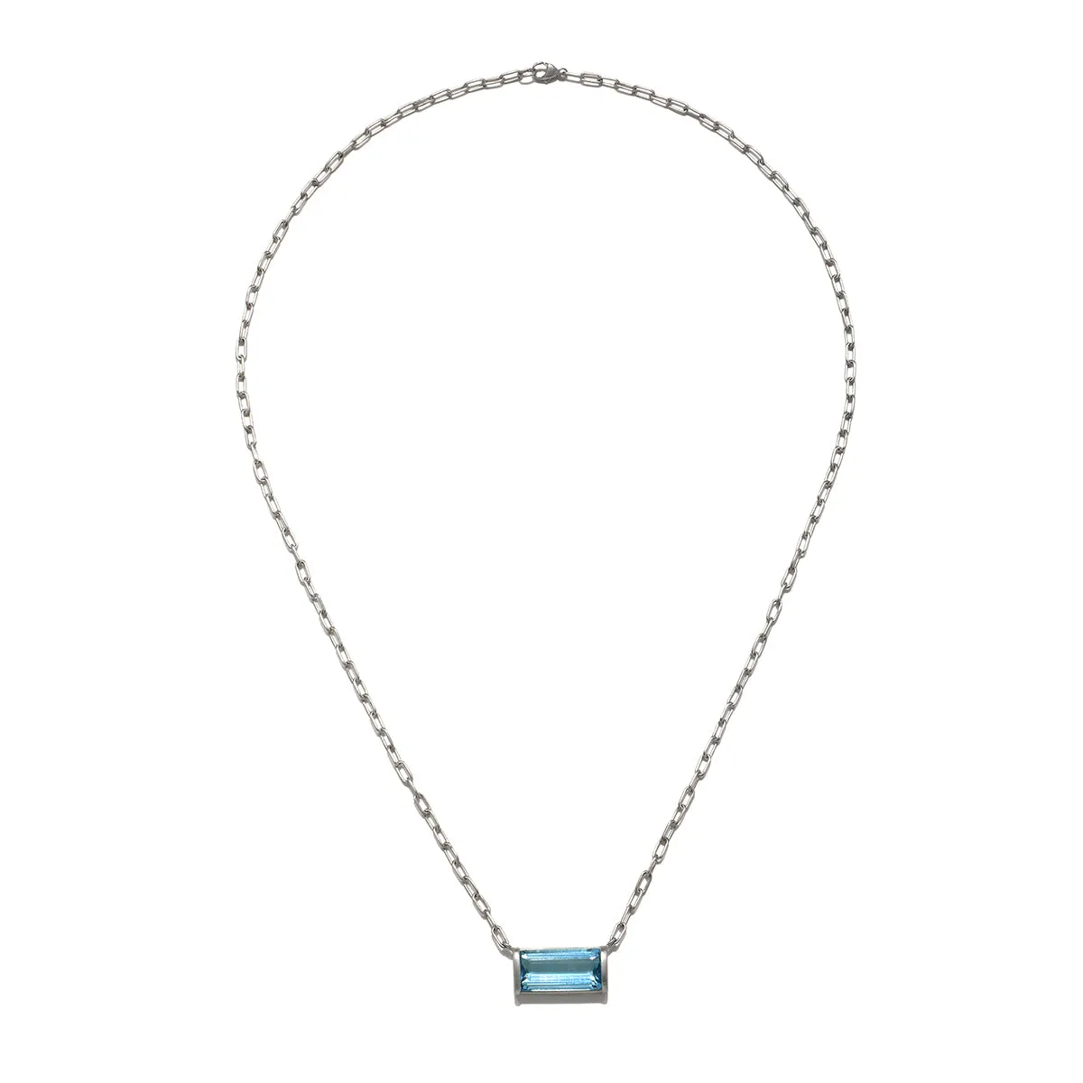Platinum Bar Set Aquamarine Pendant Necklace - 6.2 carats