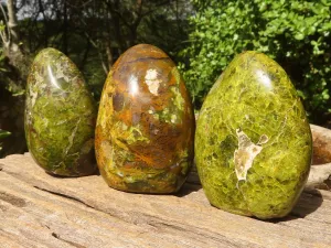 Polished Green Opal Standing Free Forms  x 3 From Madagascar