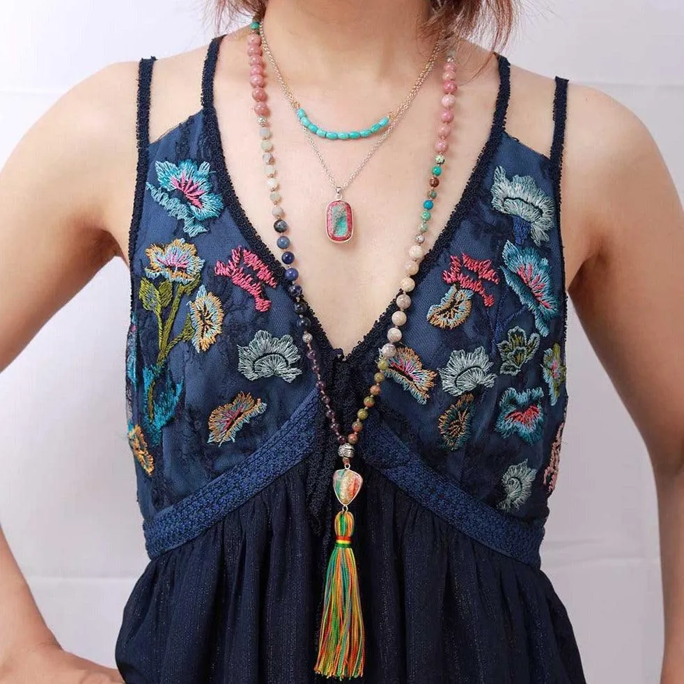 'Rainbow Pendant' Mixed Crystals 108 Mala Beads Necklace