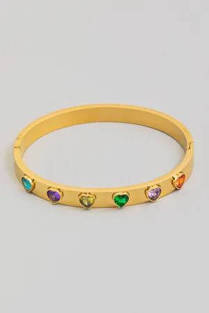 Rhinestone Heart Any Color You'd Like Gold Cuff