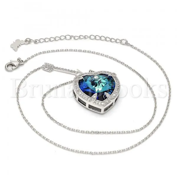 Rhodium Plated Fancy Necklace, Heart Design, with Swarovski Crystals and Micro Pave, Rhodium Tone
