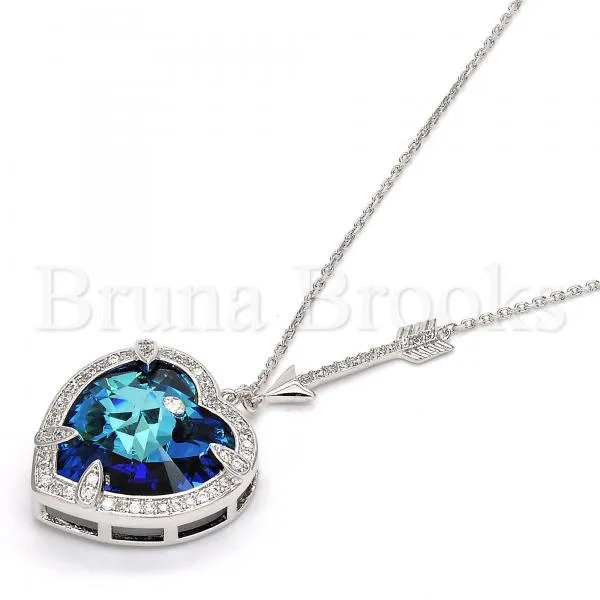 Rhodium Plated Fancy Necklace, Heart Design, with Swarovski Crystals and Micro Pave, Rhodium Tone