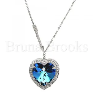Rhodium Plated Fancy Necklace, Heart Design, with Swarovski Crystals and Micro Pave, Rhodium Tone