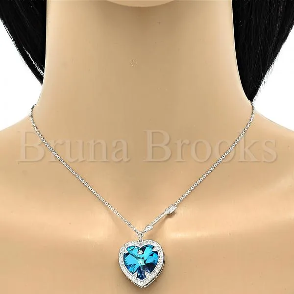 Rhodium Plated Fancy Necklace, Heart Design, with Swarovski Crystals and Micro Pave, Rhodium Tone