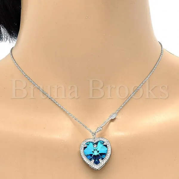 Rhodium Plated Fancy Necklace, Heart Design, with Swarovski Crystals and Micro Pave, Rhodium Tone