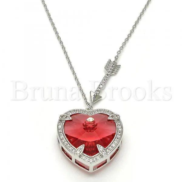 Rhodium Plated Fancy Necklace, Heart Design, with Swarovski Crystals and Micro Pave, Rhodium Tone