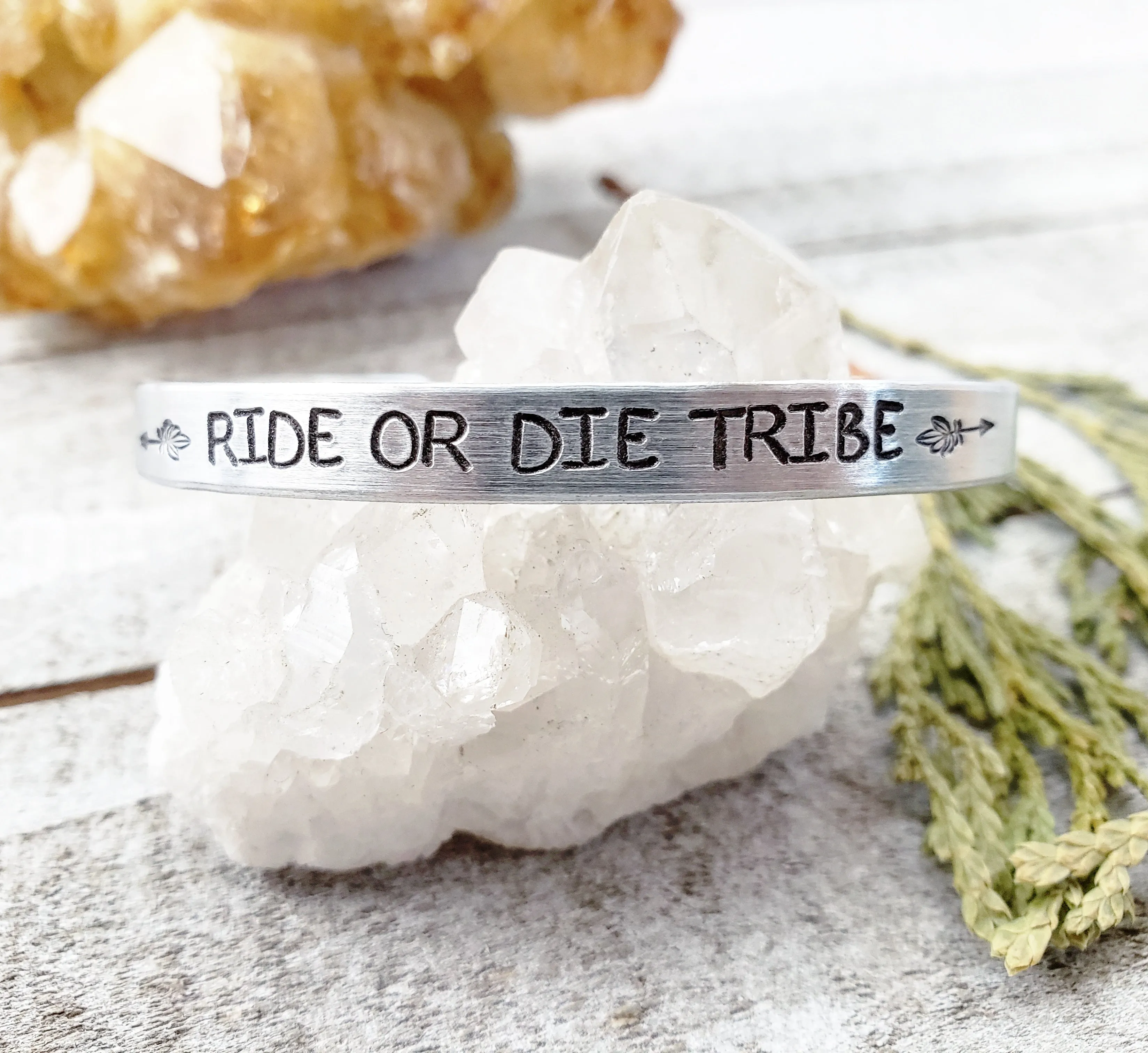 Ride or Die tribe stamped cuff bracelet