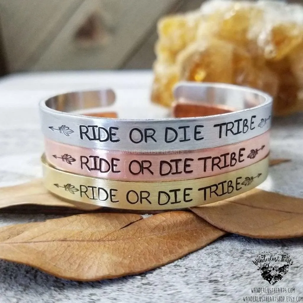 Ride or Die tribe stamped cuff bracelet