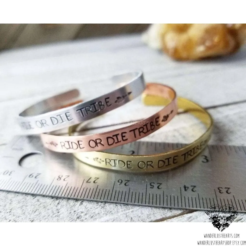 Ride or Die tribe stamped cuff bracelet