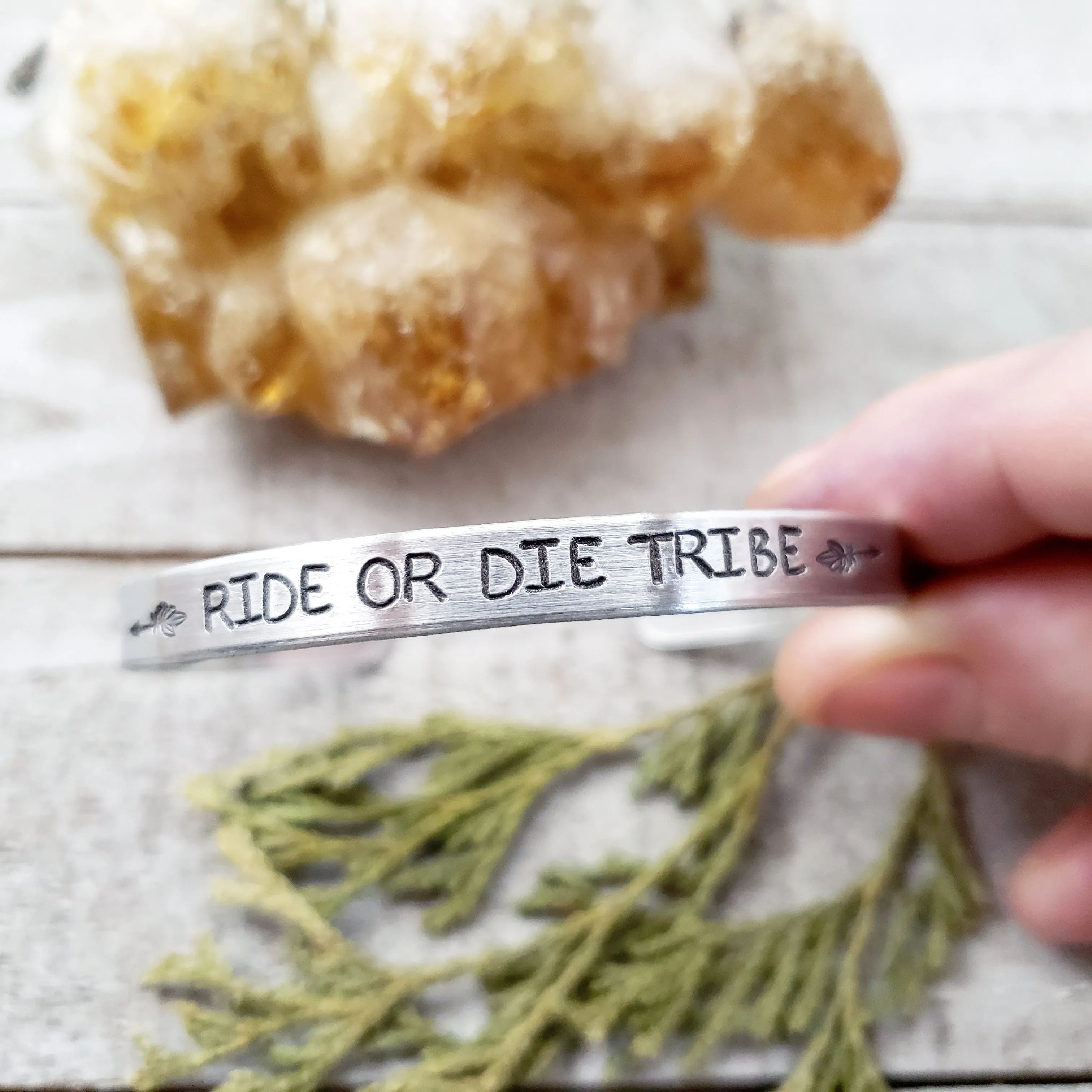 Ride or Die tribe stamped cuff bracelet