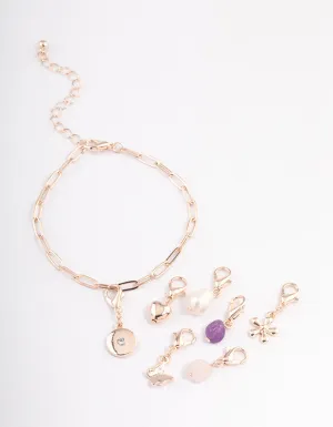 Rose Gold Semi Precious Diamante Charm Bracelet