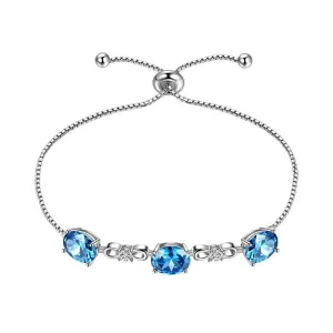 Round Birthstone March Aquamarine Bracelet Women Girls Jewelry Birthday Gift Sterling Silver