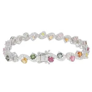 Round Mutliple Color Tourmaline Sterling Silver Bracelet with Accent