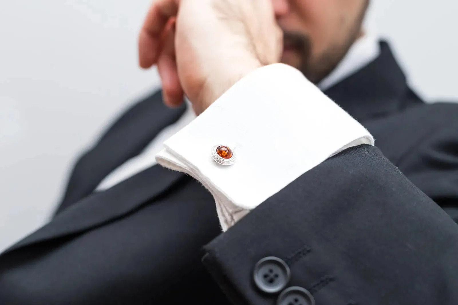 Round Textured Frame Amber Cufflinks
