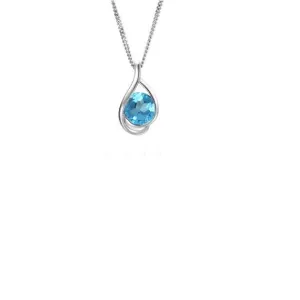 Silver blue topaz swirl pendant
