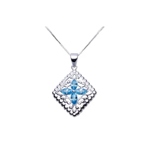 Silver Filigree Blue Topaz Necklace