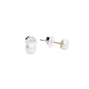 Silver freshwater micro pearl stud earrings 4-4.5mm white