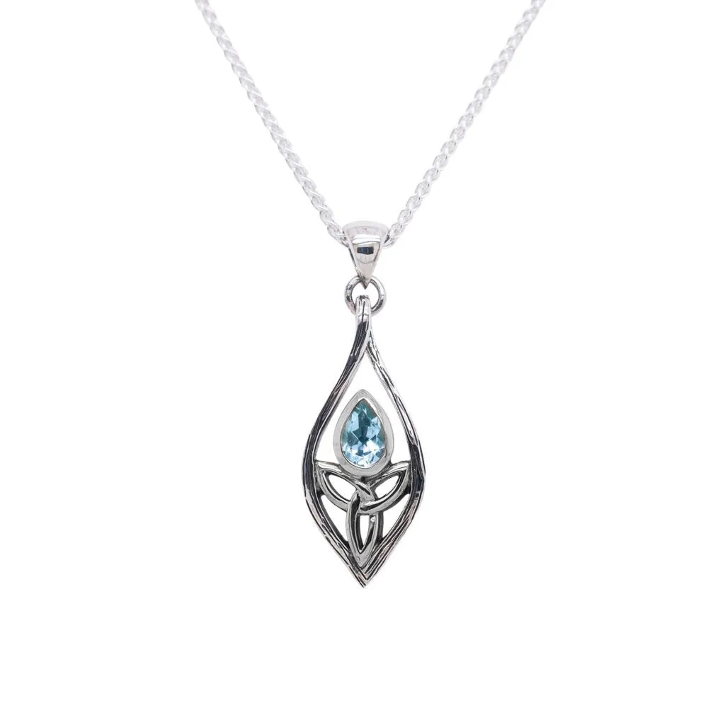 Silver Guardian Angel Pendant - Small - Blue Topaz