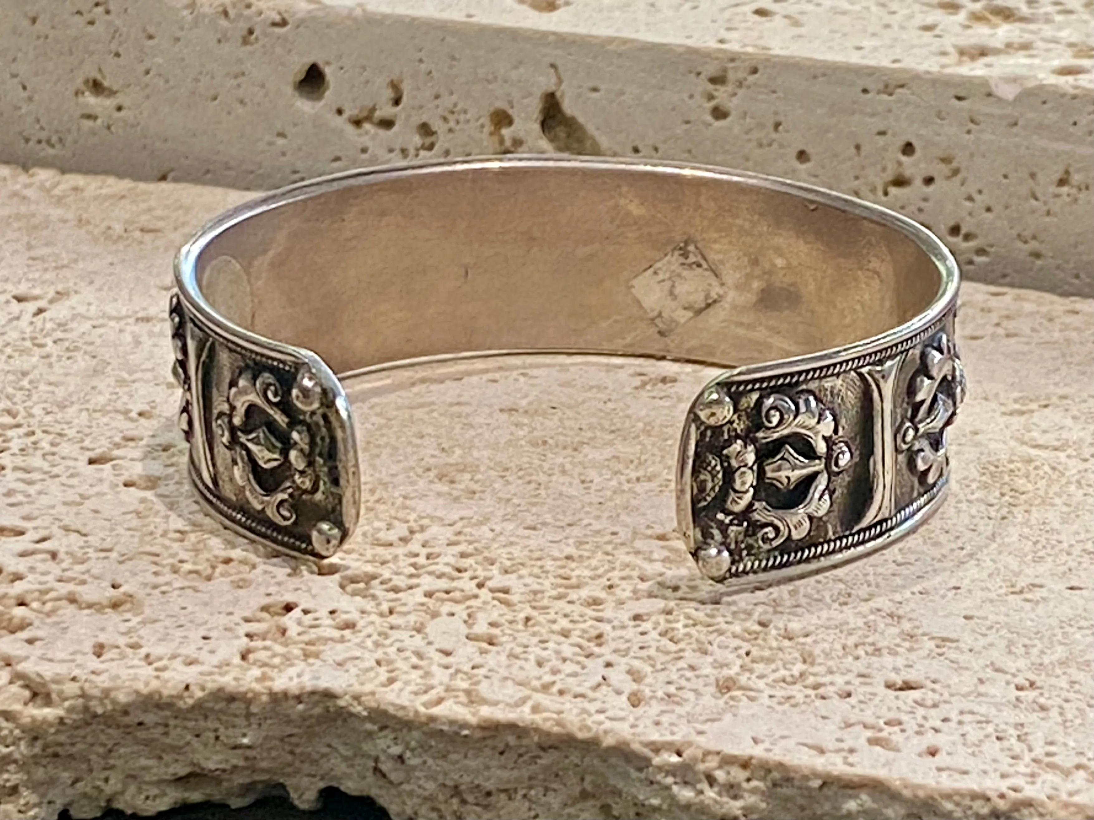 Silver Om Mantra Cuff Bracelet