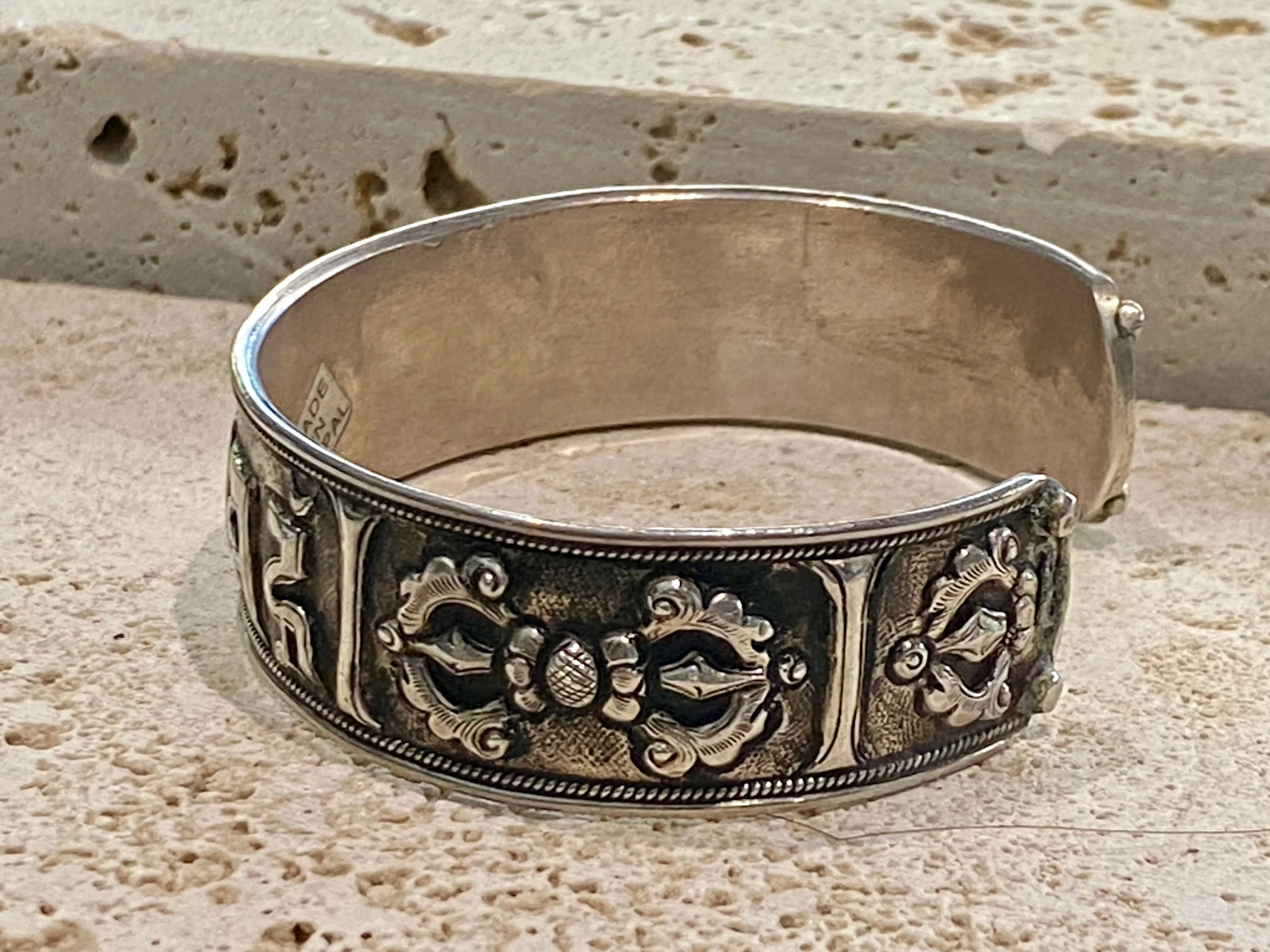 Silver Om Mantra Cuff Bracelet