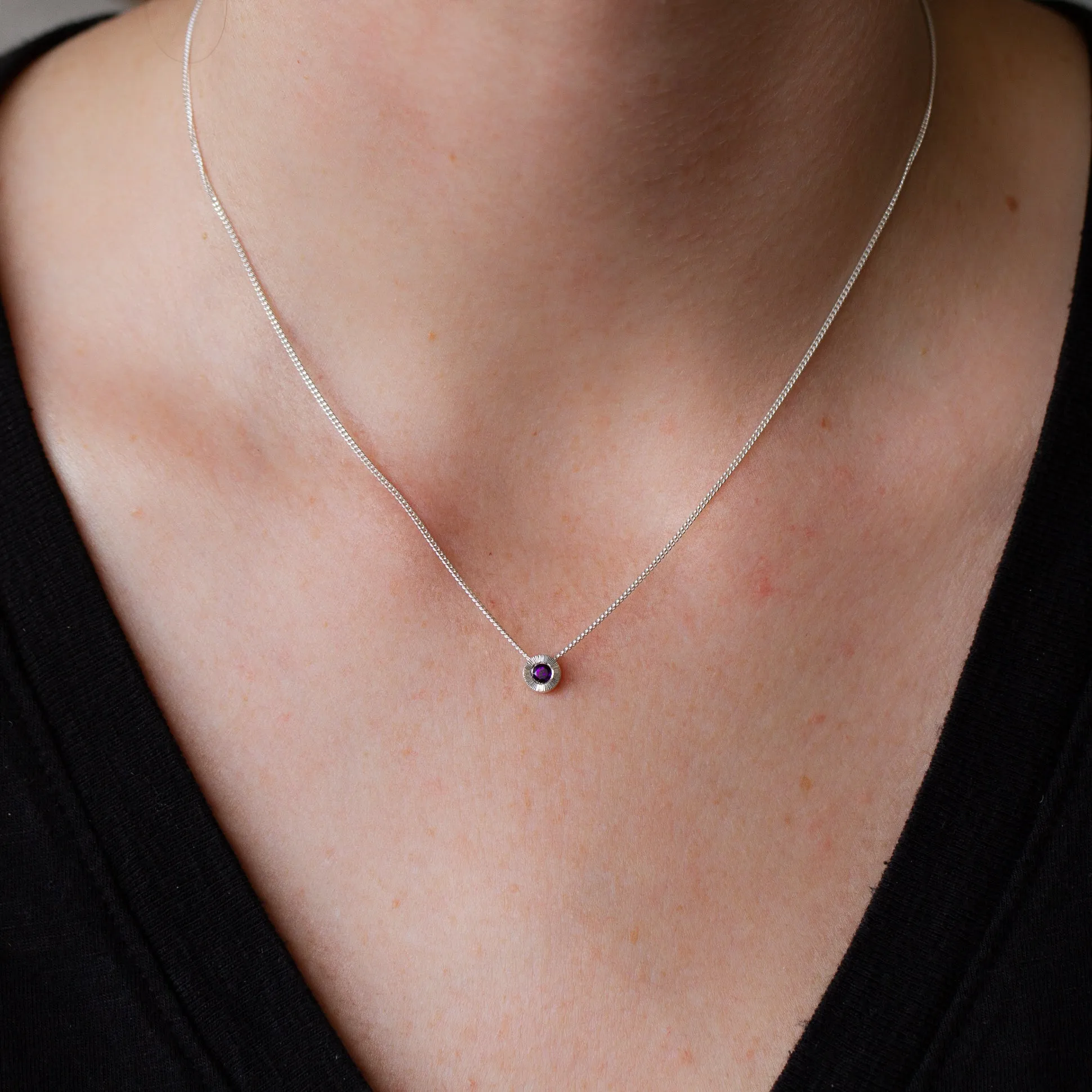 Small Aurora Birthstone Necklace - February - Amethyst