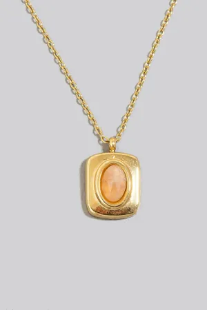 Small Rectangle & Oval Stone Gold Pendant Necklace (Assorted Colors)