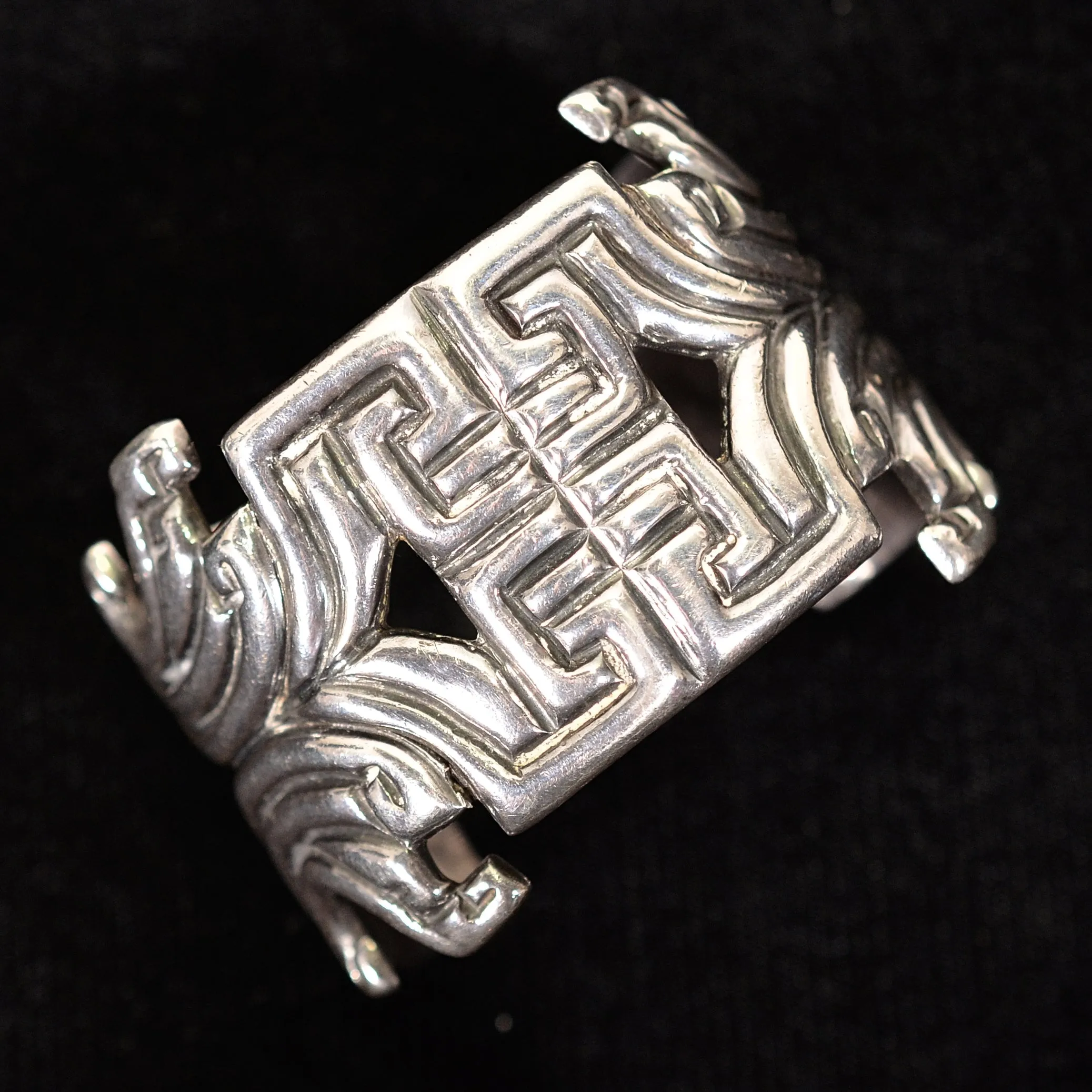 SOLD Vintage Los Castillo Modernist Taxco Sterling Silver Mayan Cuff Bracelet