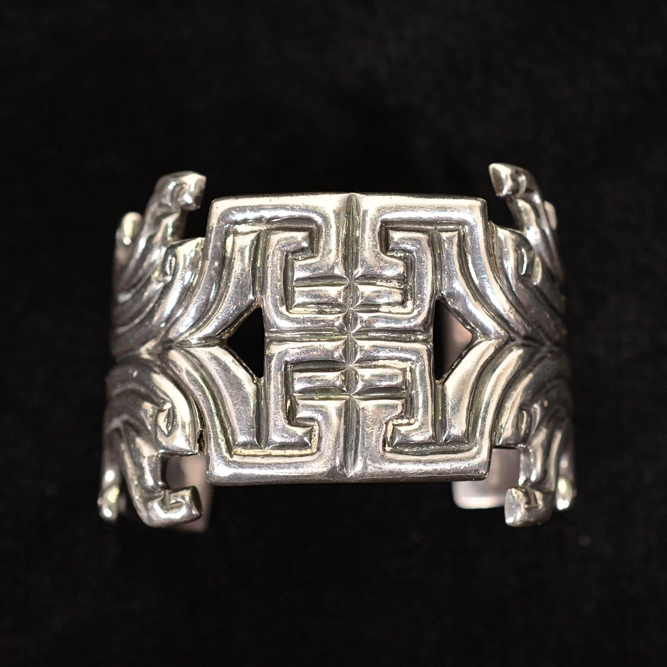 SOLD Vintage Los Castillo Modernist Taxco Sterling Silver Mayan Cuff Bracelet