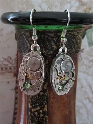 Steampunk ear gear - Peridot - Steampunk Earrings - Repurposed art