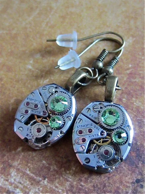 Steampunk ear gear - Peridot - Steampunk Earrings