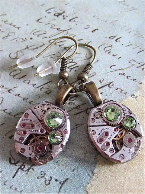 Steampunk ear gear - Peridot - Steampunk Earrings