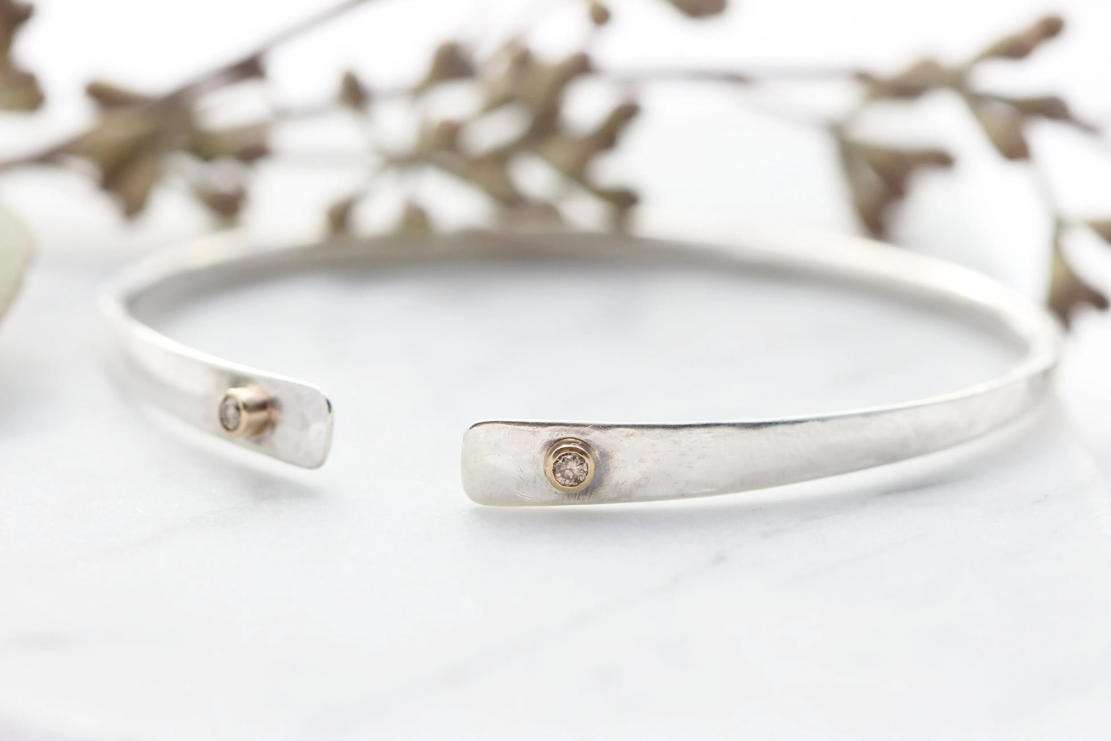 Sterling Silver Bracelet with Gold tubes and Champagne Diamonds