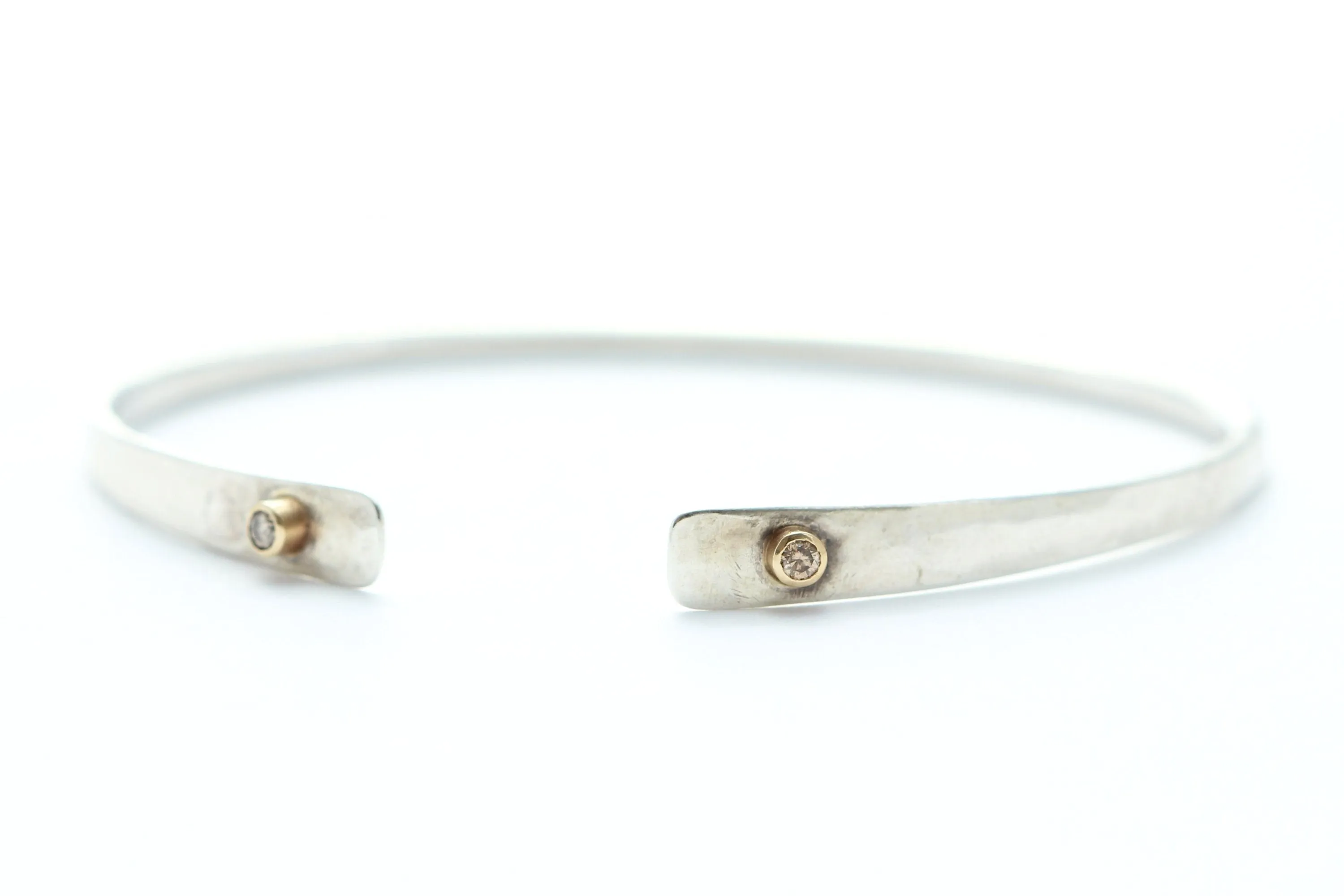 Sterling Silver Bracelet with Gold tubes and Champagne Diamonds