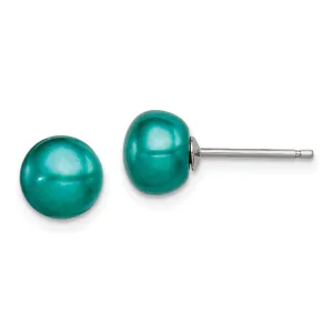 Sterling Silver Button Pearl Teal Post Earrings