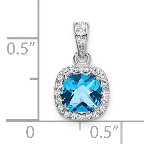 Sterling Silver Cushion Gemstone & Created White Sapphire Pendants