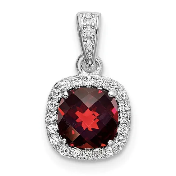 Sterling Silver Cushion Gemstone & Created White Sapphire Pendants