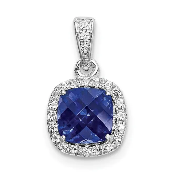 Sterling Silver Cushion Gemstone & Created White Sapphire Pendants